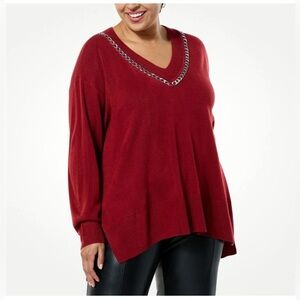 DG2 by Diane Gilman Red V-Neck Sweater